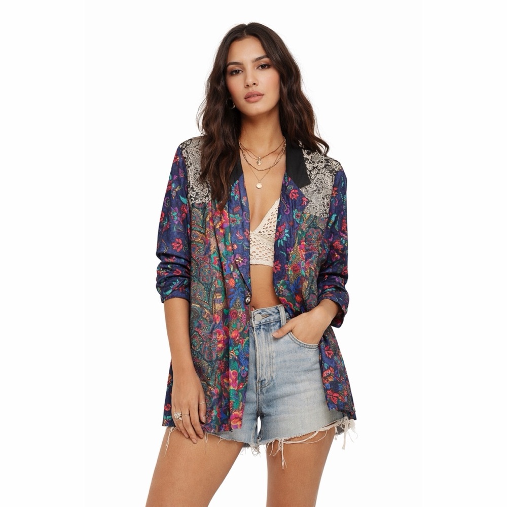JRS ONLY! California x Vintage 80s Retro Floral Patchwork Single Button Blazer